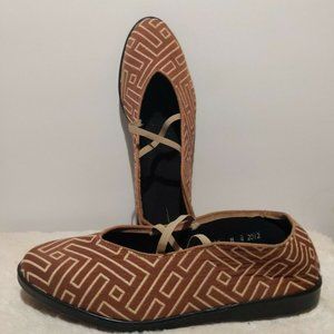 Women Flat Slip-On Skimmer Brown Textile Comfort sz 10